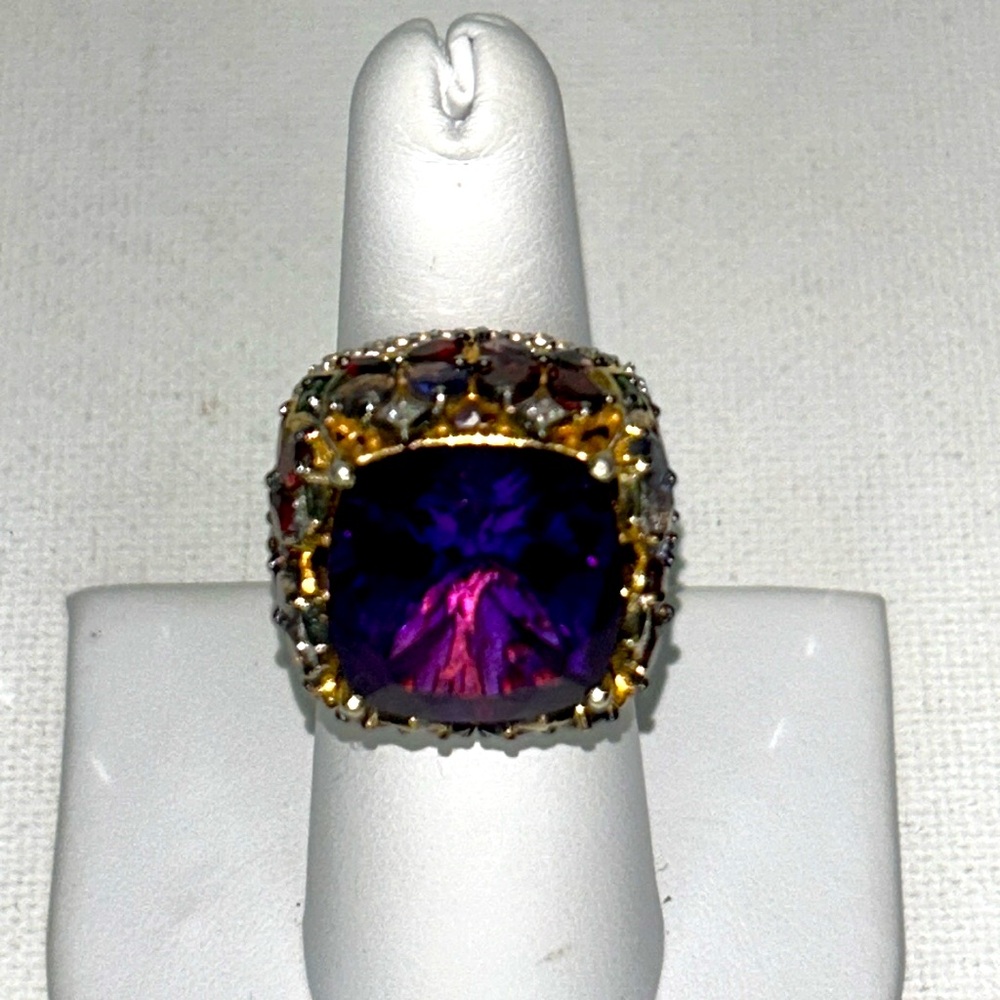 Chuck Clemency Genuine Amethyst Garnet 14K/925 Sterling Silver Statement Ring - Picture 2 of 12